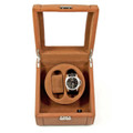 TWO WATCH WINDER IN TAN LEATHER GLASS TOP CASE
