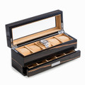 "WESTMINSTER" FIVE WATCH  LACQUERED EBONY WOOD FINISHED WOODEN WATCH BOX - WATCH CASE - MENS VALET AND JEWELRY BOX 