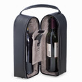 BLACK LEATHER WINE HOLDER FOR TWO BOTTLES & BAR TOOL - WINE CADDY 