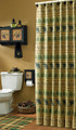 BEAR CREEK LODGE BEIGE COTTON SHOWER CURTAIN WITH BLACK BEAR, PINECONE AND PINE TREE DESIGN - 72" X 72"