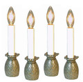 Brand new pineapple electric window candlestick lamps feature intricately cast solid brass bases with a lustrous pewter patina.  Sold as a set of four.  Measures approximately 7 inches tall.