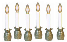 Brand new pineapple electric window candlestick lamps feature intricately cast solid brass bases with a lustrous pewter patina.  Sold as a set of six.  Measures approximately 7 inches tall.