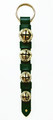 brand new deluxe 2-layer green leather bell strap featuring four functioning solid brass decorative bells in graduated sizes and a brass plated ring that slips over the doorknob.