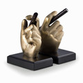 Our cast metal cigar aficionado bookends feature a rich two-tone antique brass and antique bronze finish, mounted atop wood bases.