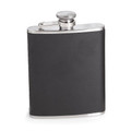"MARBLE ARCH" BLACK LEATHER WRAPPED STAINLESS STEEL FLASK - 6 OZ 