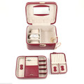 JEWELRY BOXES - RED LEATHER JEWELRY BOX WITH REMOVABLE VALET & TRAVEL CASE