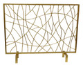 Brand new fire screen showcasing a design of stylized intertwining twigs.  This artfully designed fire screen is crafted of iron with a rich gold patina. 