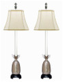 PAIR OF PINEAPPLE BUFFET LAMPS - PEWTER FINISH BASES WITH OFF WHITE OBLONG SHADES - 33"H
