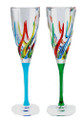 "VENETIAN CARNEVALE" CHAMPAGNE FLUTES - SET OF TWO - HAND PAINTED VENETIAN GLASSWARE