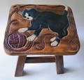 BLACK CAT WITH BALL OF YARN WOODEN FOOTSTOOL