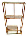 Four shelf bamboo style wall-mounted curio crafted of iron with an antique gold patina.