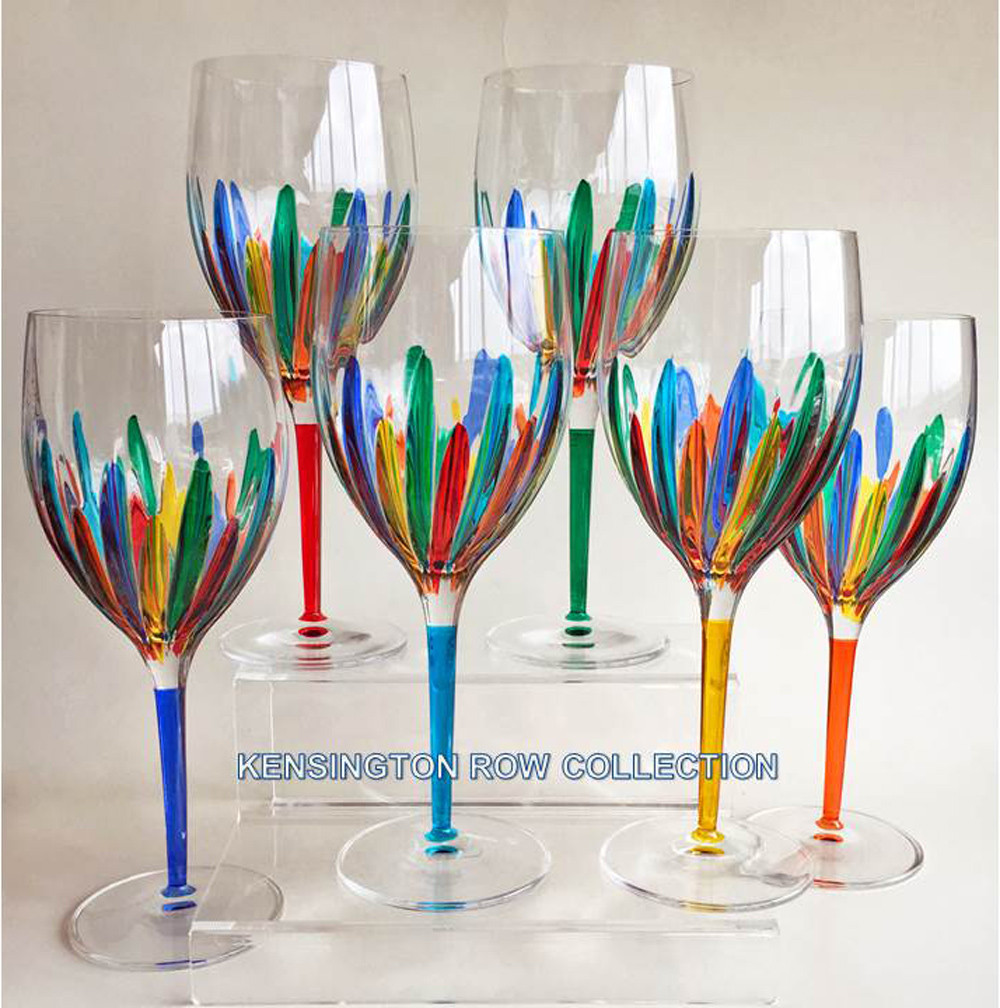 "RAVENNA" OVERSIZED WINE GLASSES SET OF FOUR HAND PAINTED VENETIAN GLASSWARE 