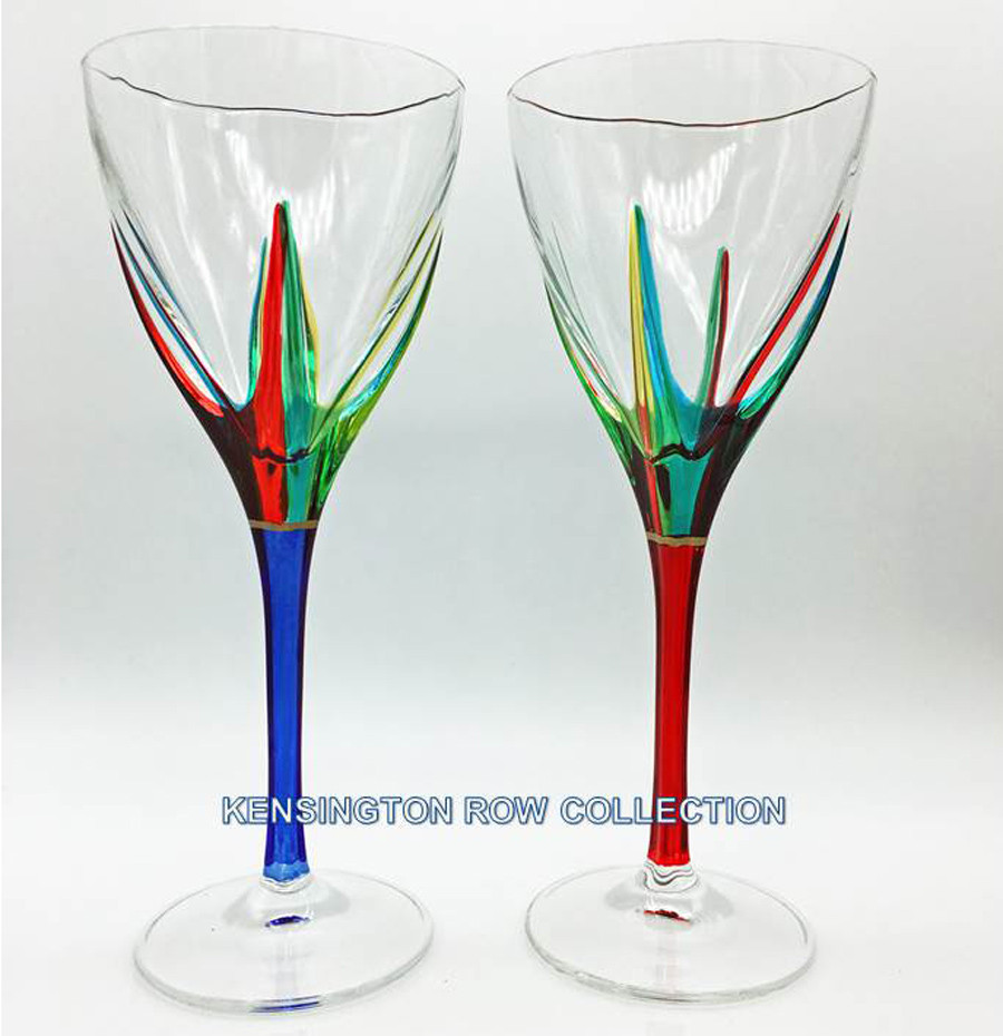 HAND PAINTED VENETIAN GLASSWARE "POSITANO" MARTINI GLASS PAIR BLUE & GREEN 