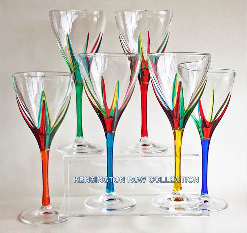 SET/6 "SORRENTO" WINE GLASSES GLASSWARE HAND PAINTED VENETIAN GLASSWARE 