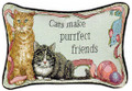 "PURRFECT FRIENDS" CAT THROW PILLOW - 12.5" X 8.5" - CAT LOVERS GIFT