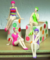 MINIATURE BATHING BEAUTY FIGURINES IN BRIGHT COLOR SWIM SUITS - SET / 4