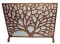 Brand new single panel fireplace screen showcasing an abstract tree motif.   hand forged of iron & tole. hand finished in a multi-step process.  Features a rich rose gold patina and a protective wire mesh.