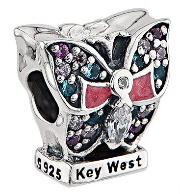 Key West Butterfly Bead with CZ crystals and enamel. 925 Sterling Silver