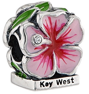 Key West Pink Hibiscus with CZ and Enamel