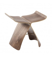 The joined wings of  this reproduction of Sori Yanagi's Butterfly Stool are executed using mid century plywood molding techniques. This graceful stool marries ancient Japanese forms with modern Western materials. First designed and manufactured in 1954, an original Yanagi resides in the Museum of Modern Art and Metropolitan Museum of Art, and other fine museums worldwide. Shipped assembled.