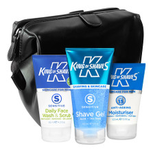 Wash, Shave, Moisturise + Toiletry Bag Travel Kit (in Black) 