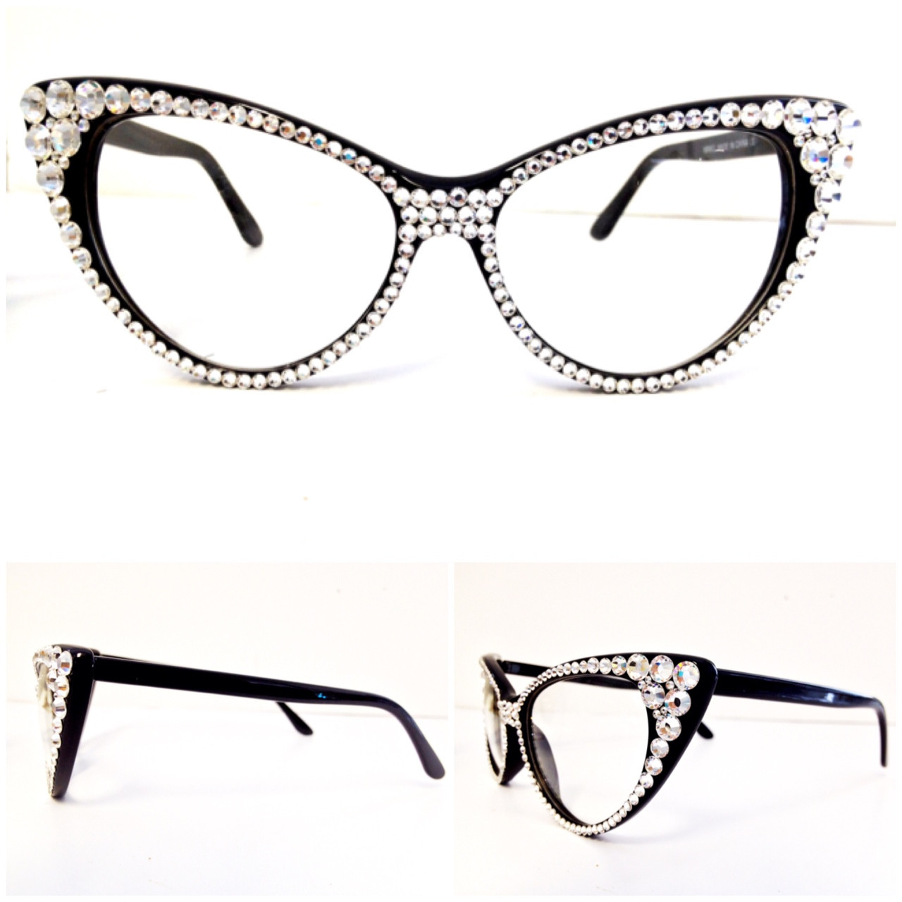 Optical CRYSTAL Cat Eye Glasses - Clear on Black Frame - Divalicious ...