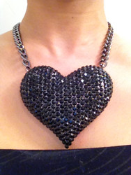 Crystal Heart Necklace-Black Hematite