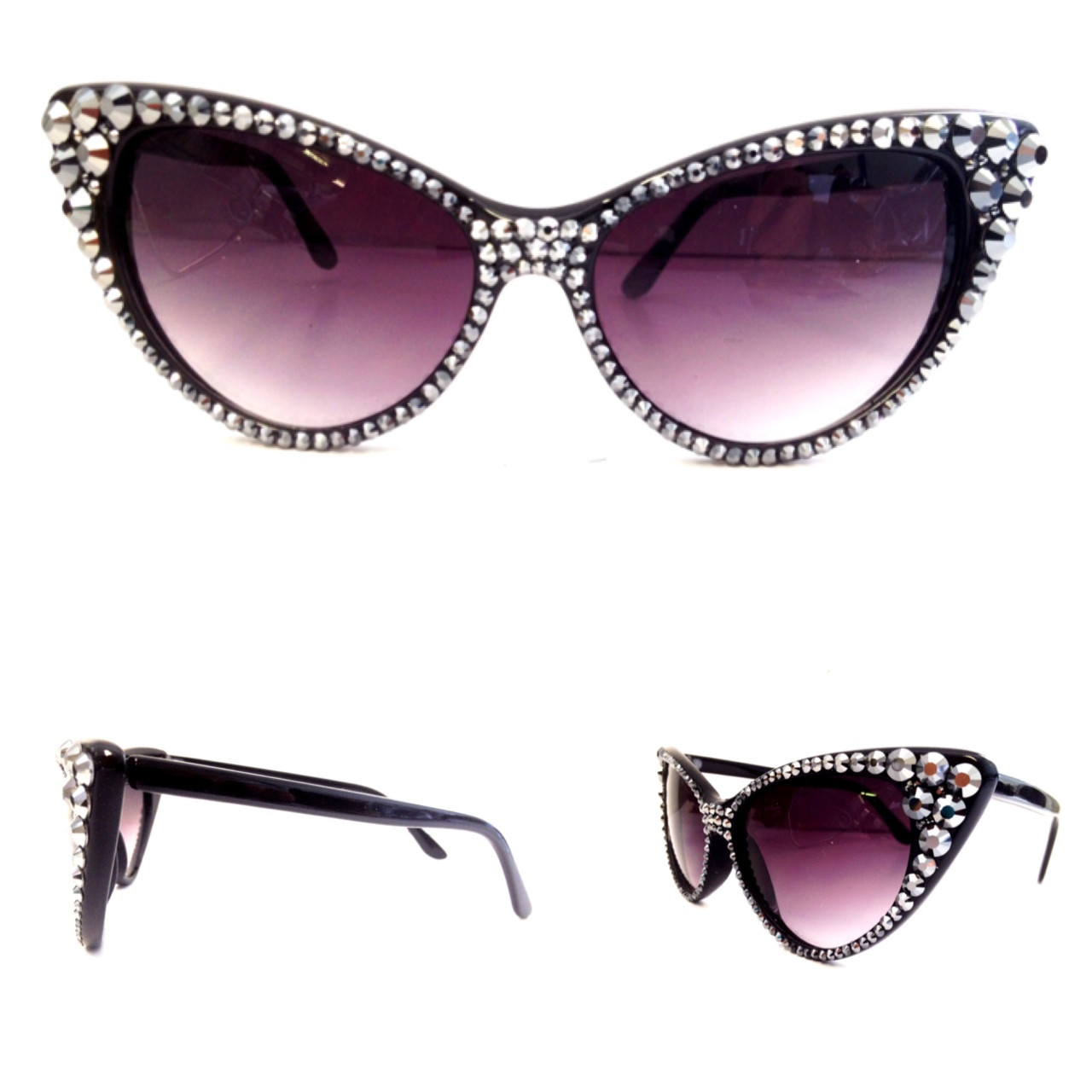 Polarized Crystal Cat Eye Sun Glasses Hematite On Black Frame