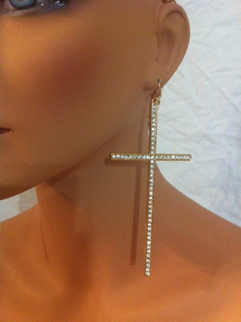 Oversized Rhinestone Cross Earrings 