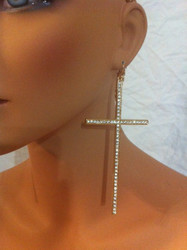 Oversized Rhinestone Cross Earrings-Gold with Clear Crystals