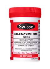 Swisse Ultiboost Co-enzyme Q10 contains a premium quality co-enzyme Q10 to help maintain cardiovascular health and normal cholesterol levels in healthy individuals.
Co-enzyme Q10 is important for heart muscle function and acts as an antioxidant to protect cell membranes from free radical damage, helping to strengthen the body’s antioxidant protection.
There may be an increased need for supplemental co-enzyme Q10 in the elderly due to levels decreasing with age.
The Swisse Ultiboost range is based on over 25 years of research.