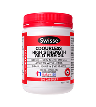 Swisse Ultiboost Odourless High Strength Wild Fish Oil contains a premium source of omega-3 beneficial for the heart, brain, joints and eyes as well as maintaining general health.

Swisse Ultiboost Odourless High Strength Wild Fish Oil contains premium quality omega-3 fatty acids, EPA and DHA, sourced from fish that swim freely in the Pacific Ocean – ‘sustainable free range fish’.

Each capsule of Swisse Ultiboost Odourless High Strength Wild Fish Oil contains 50% more omega-3 than a standard 1000 mg fish oil capsule. They are completely free from ‘fishy’ taste or smell.

Studies show omega-3 fatty acids can play an important role in helping maintain a healthy cardiovascular system by supporting normal circulation, blood pressure and cholesterol in healthy individuals.

Omega-3 fatty acids may be beneficial for joint health and are vital for vision. They play a structural and functional role in the retina and nerve cells of the eye. DHA is the predominant fatty acid in the central nervous system found in the walls of brain cells.