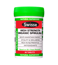 Swisse Ultiboost High Strength Organic Spirulina contains premium quality, organic spirulina, a green superfood that provides a complex source of nutrients to help maintain energy levels, vitality and wellbeing.

Spirulina is a microscopic blue-green algae and is a complete superfood containing essential nutrients that can be easily absorbed by the body. Spirulina is a nutrient-dense superfood making it an ideal supplement for vegetarians.

Spirulina also acts as an antioxidant to protect cells from potential free radical damage and provides chlorophyll to help cleanse the body and support detoxification. Chlorophyll can also help alkalise the body by counteracting the acidic nature of processed foods.

The organic spirulina contained in this product is cultured and grown in ecologically maintained and controlled waters to ensure nutritional levels are maintained.
