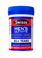 Swisse Men’s Ultivite 65+ contains over 40 premium quality vitamins, minerals, antioxidants and herbs to help support men aged 65+ meet their nutritional needs and maintain general wellbeing.
This formula assists with energy production and stamina and helps support a healthy nervous system.
The Swisse Ultivite range is based on over 25 years of research