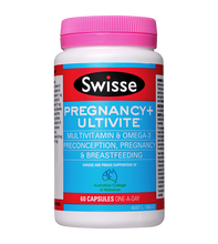 Swisse Pregnancy+ Ultivite contains premium quality ingredients to provide essential nutrients for the mother and her developing baby, during preconception, pregnancy and breastfeeding.

This comprehensive, one-a-day formula contains 24 nutrients, including vitamins, minerals and omega-3 fatty acids for nutritional support. The benefits of supplementing the diet with omega-3 DHA during pregnancy have been well researched. Omega-3 DHA plays a vital role in the healthy development of the baby's eyes, brain and nervous system. The developing baby relies solely on the mother for supply of omega-3. Swisse Pregnancy + Ultivite includes a dose of omega-3 to help meet the mother and baby's needs.

Swisse Pregnancy + Ultivite also provides a daily dose of 500mcg of folic acid. If taken daily for one month before conception and during pregnancy, this dose of folic acid may reduce the risk of having a child with spina bifida or neural tube defects. Iodine is included for the development of the baby's brain, eyesight and hearing. Antioxidant rich grape seed extract is also included.

The wild tuna oil in Swisse Pregnancy + Ultivite is sourced sustainably.

The Swisse Ultivite range is based on over 25 years of research.