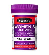 Swisse Women’s Ultivite 50+ contains 43 premium quality vitamins, minerals, antioxidants and herbs to help support women aged 50+ meet their nutritional needs and maintain general wellbeing.

This formula assists with energy production and stamina and helps support a healthy nervous system.

The Swisse Ultivite range is based on over 25 years of research.