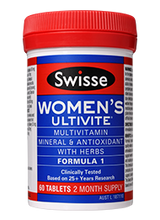 Swisse Women’s Ultivite Formula 1 contains 50 premium quality vitamins, minerals, antioxidants and herbs to help support women’s nutritional needs and maintain general wellbeing.
This formula assists with energy production, stamina and helps support a healthy nervous system.
The Swisse Ultivite range is based on over 25 years research