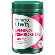 •relieves PMS symptoms
•helps maintain healhty skin

Evening primrose oil contains gamma linolenic acid (GLA). This important fatty acid can only be supplied to the body through the diet. It is needed for the production of prostaglandins which are necessary for many biological functions. Nature’s Own Evening Primrose Oil is guaranteed to contain 10 percent GLA.