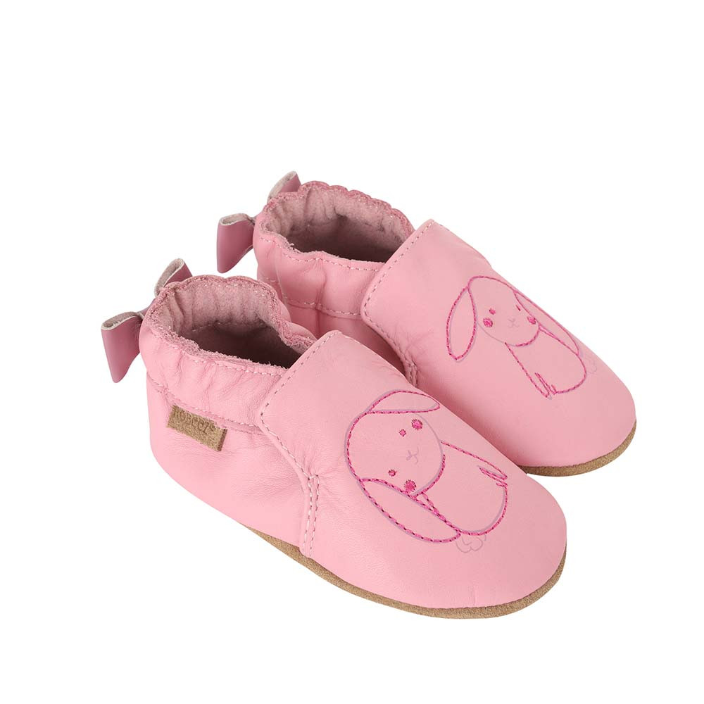 Robeez: Baby Shoes, Clothes & Socks for Infants and Toddlers Side view of Sweet Bunny Baby Shoes, a soft soled girls crib shoe in pink