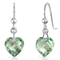 Brilliant 6.75 carats Heart Shape Green Amethyst earrings in Sterling Silver Style SE7092