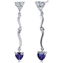 Brilliant Love 2.00 Carats Blue Sapphire Heart Shape Dangle CZ Earrings in Sterling Silver Style SE7342