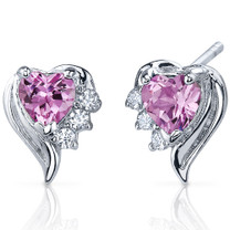 Cupids Grace 1.50 Carats Pink Sapphire Heart Shape CZ Earrings in Sterling Silver Style SE7380