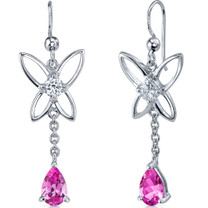 Butterfly Design 2.00 Carats Pink Sapphire Pear Shape Dangle CZ Earrings in Sterling Silver Style SE7452