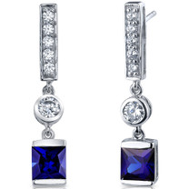 Exotic Sparkle 2.50 Carats Blue Sapphire Princess Cut Dangle CZ Earrings in Sterling Silver Style SE7468