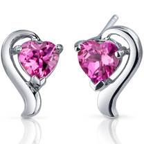 Cupids Harmony 2.00 Carats Pink Sapphire Heart Shape Earrings in Sterling Silver Style SE7758