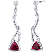 Mystical Modern Wave 2.00 Carats Ruby Trillion Cut Dangle Earrings in Sterling Silver Style SE7898