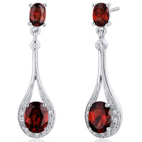 Glamorous 4.00 carats Garnet Oval Cut Dangle Diamond CZ Earrings in Sterling Silver Style SE7926