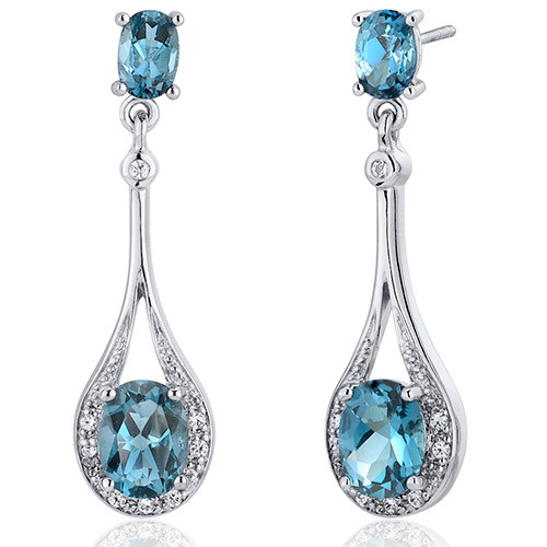 Glamorous 4.00 carats London Blue Topaz Oval Cut Dangle Diamond CZ