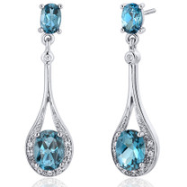 Glamorous 4.00 carats London Blue Topaz Oval Cut Dangle Diamond CZ Earrings in Sterling Silver Style SE7932