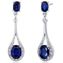 Glamorous 5.00 Carats Blue Sapphire Oval Cut Dangle Diamond CZ Earrings in Sterling Silver Style SE7936